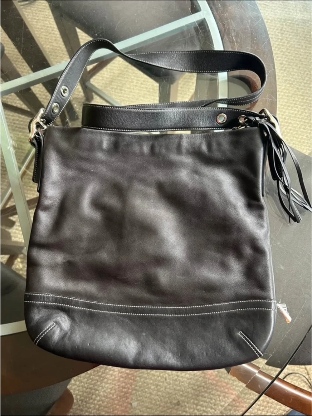 Coach Legacy Leather Flap Hobo Shoulder Bag Black 1414 Nickel Hardware Tassel - Picture 2 of 4